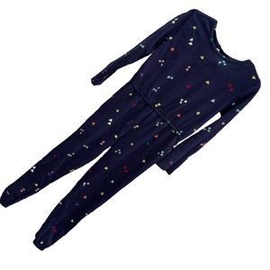 Bright navy blue 5T one piece long sleeve jumper rainbow hearts 1 on button back